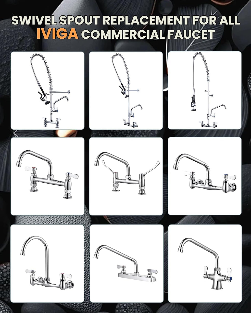 Commercial Sink Sprayer Valve with Hose: iVIGA 45" Flexible Stainless Steel Commercial Kitchen Spray Hose - 1.3 & 3.85 GPM High Pressure Pre Rinse Spray Nozzle - Black 7/8"-20UNEF Handle Assembly