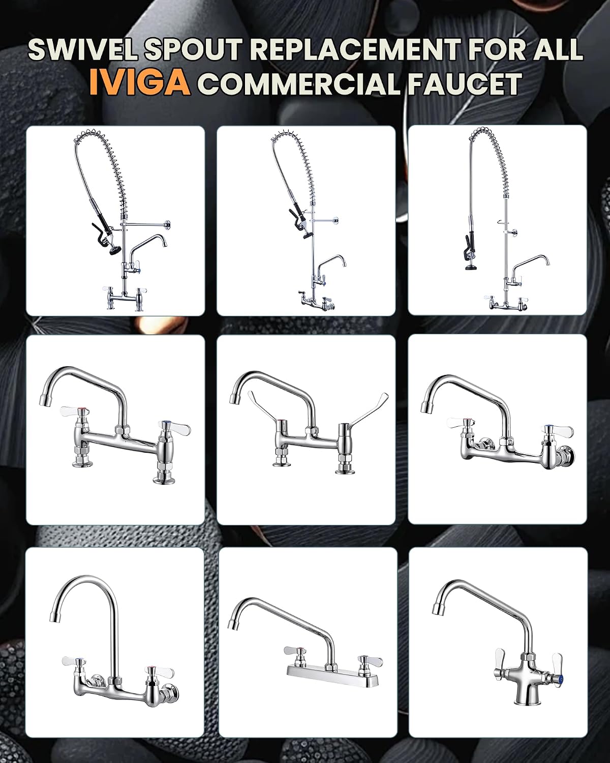 Commercial Sink Sprayer Valve with Hose: iVIGA 45" Flexible Stainless Steel Commercial Kitchen Spray Hose - 1.3 & 3.85 GPM High Pressure Pre Rinse Spray Nozzle - Black 7/8"-20UNEF Handle Assembly