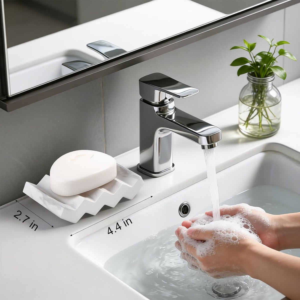 Bar Soap Holder Diatomite Soap Dish Sponge Caddy, Marble White