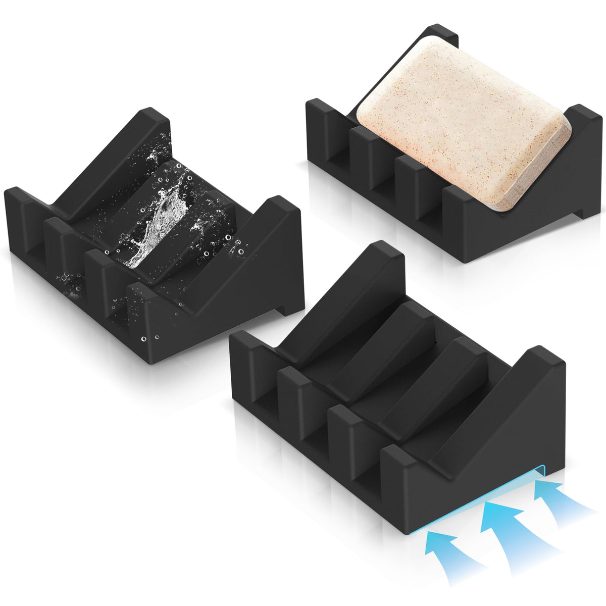 Silicone Soap Dish Set,3PCS Self Draining Soap Holder for Bar Soap
