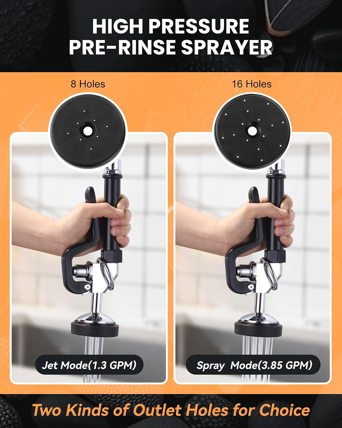 Commercial Sink Sprayer Valve with Hose: iVIGA 45" Flexible Stainless Steel Commercial Kitchen Spray Hose - 1.3 & 3.85 GPM High Pressure Pre Rinse Spray Nozzle - Black 7/8"-20UNEF Handle Assembly