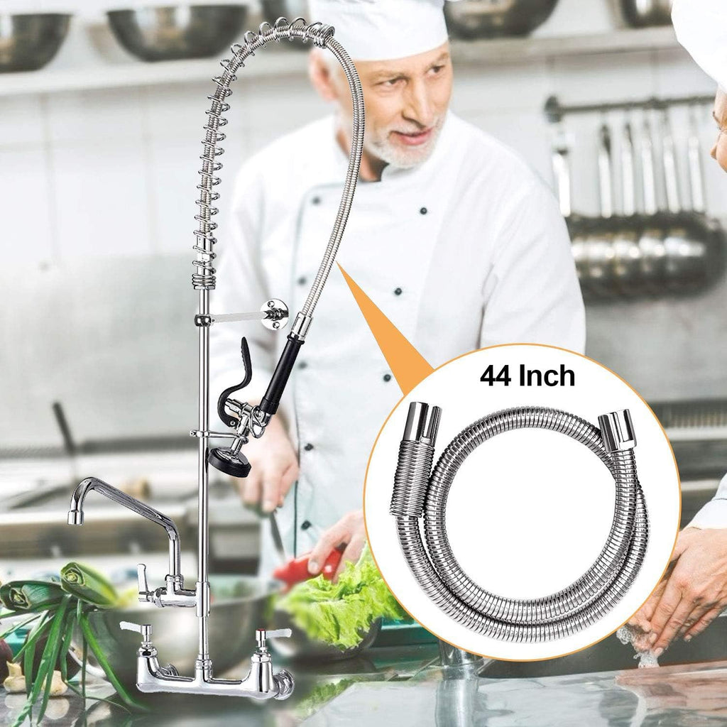 Pre-rinse Hose 44" Flexible Stainless Hose Replacement Kit For Commercial Kitchen Sink Faucet On Compartment Sinks with Spray Valve