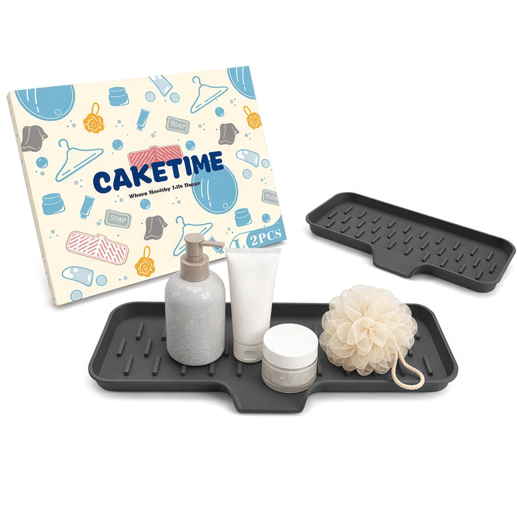 CAKETIME 2 Pack Silicone Soap Dish with Drainage Holes for Bathroom Shower Caddy Kitchen Counter Bar Sponge Holder Drying Rack Sink Organizer Essentials Apartment Home Household Must Haves 2026