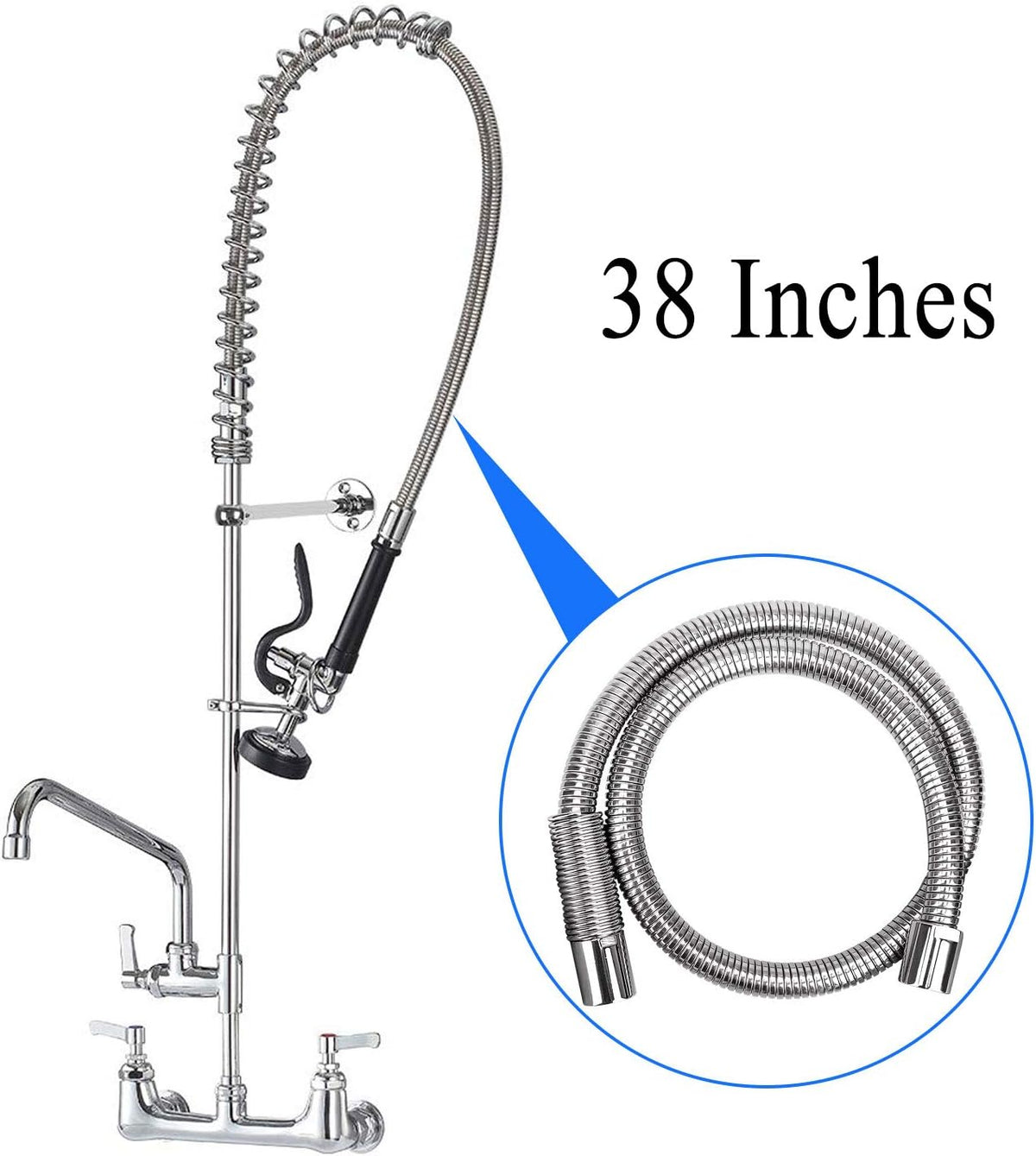 COOLWEST 38 Inch Flexible Stainless Steel Hose Replacement Kit for All Brand Commercial Pre-Rinse Kitchen Sink Faucet (96CM 38")