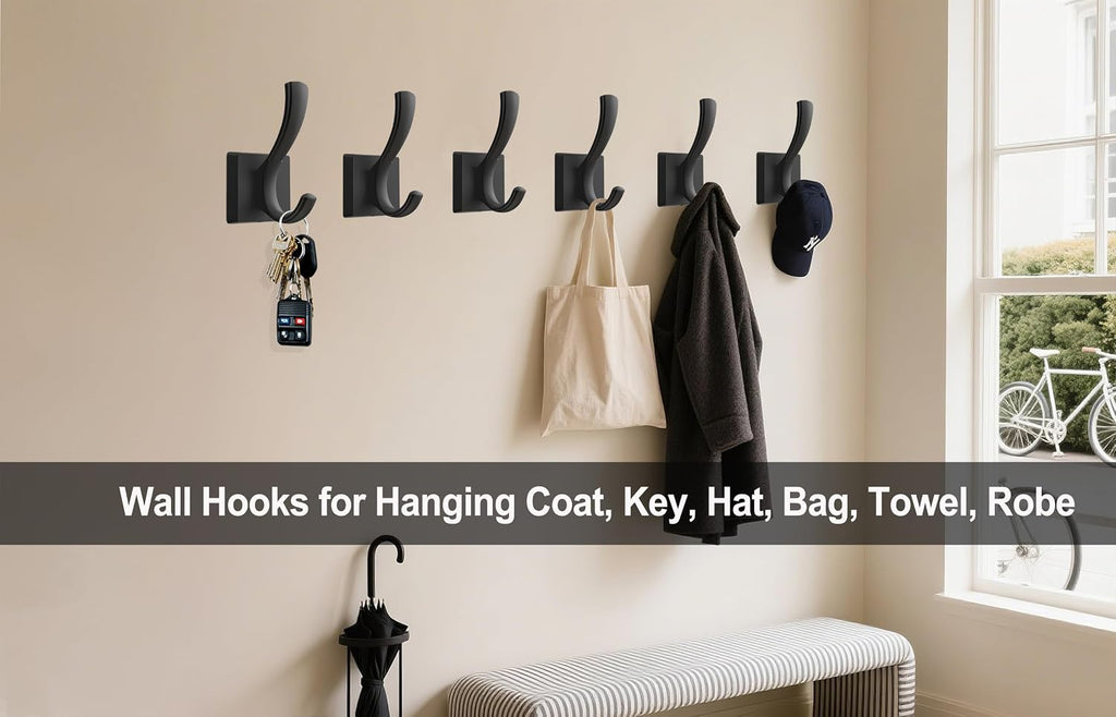 TOFIIGREM 3 Pack Black Towel Hooks, Towels Robe Holder for Bathroom Coat Hooks for Wall Hanging Key Hat Backpack (3 Pack, Black)