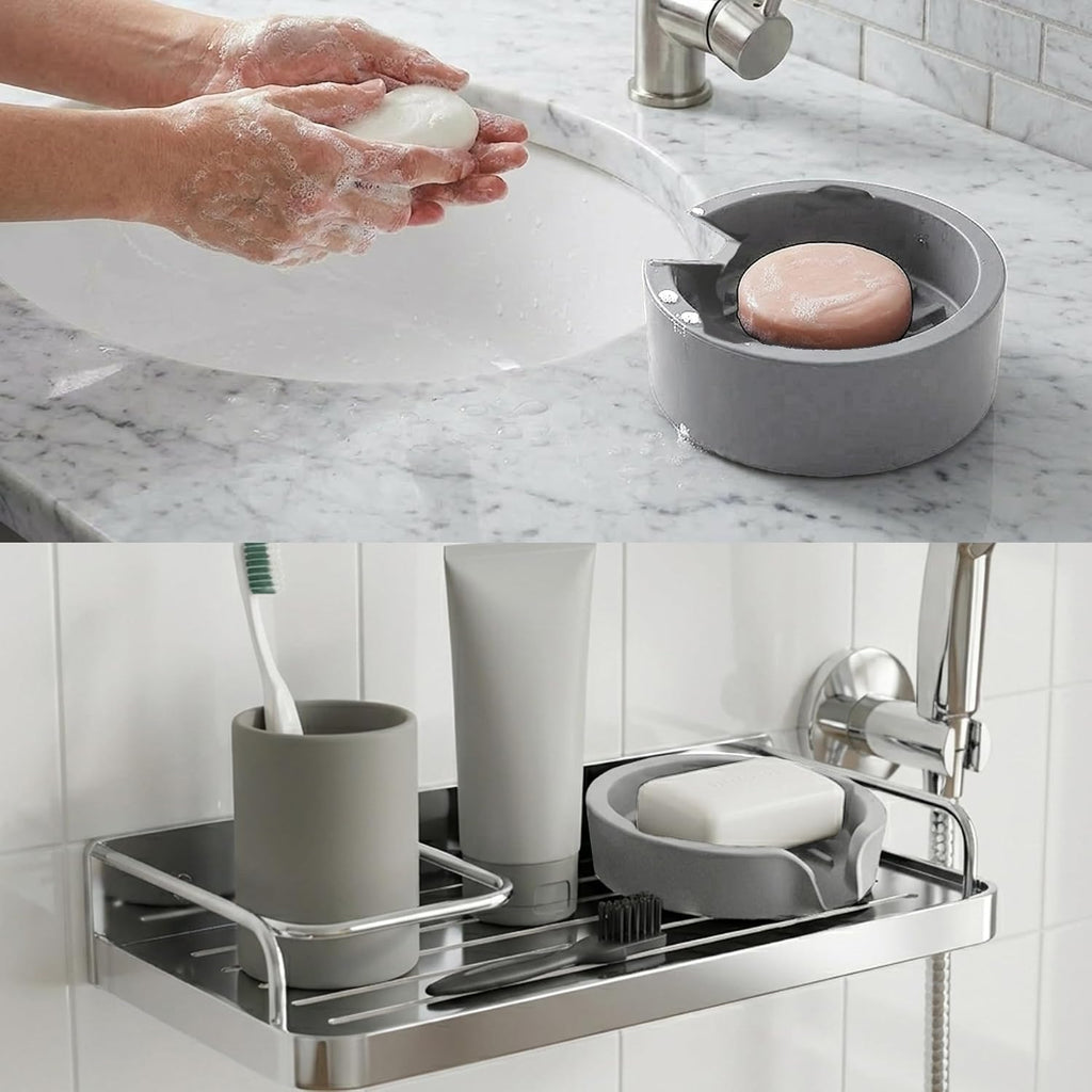 Silicone Sponge Holder Compatible with Scrub Daddy, Self Draining Sink Organizer with Suction Cups, Kitchen Soap Dish & Sponge Holder, Dishwasher Safe,With small brushes, Grey