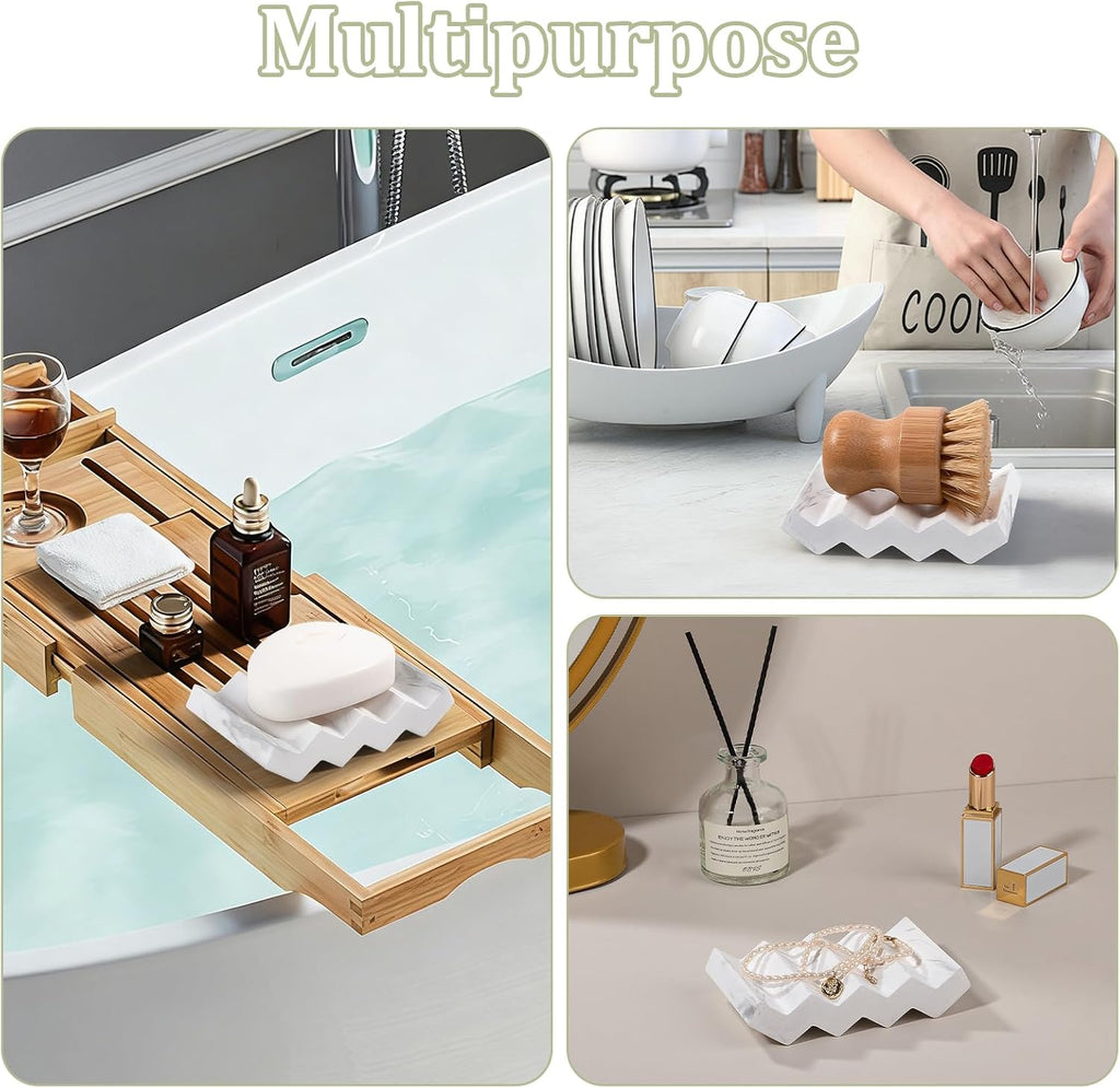 Bar Soap Holder Diatomite Soap Dish Sponge Caddy, Marble White