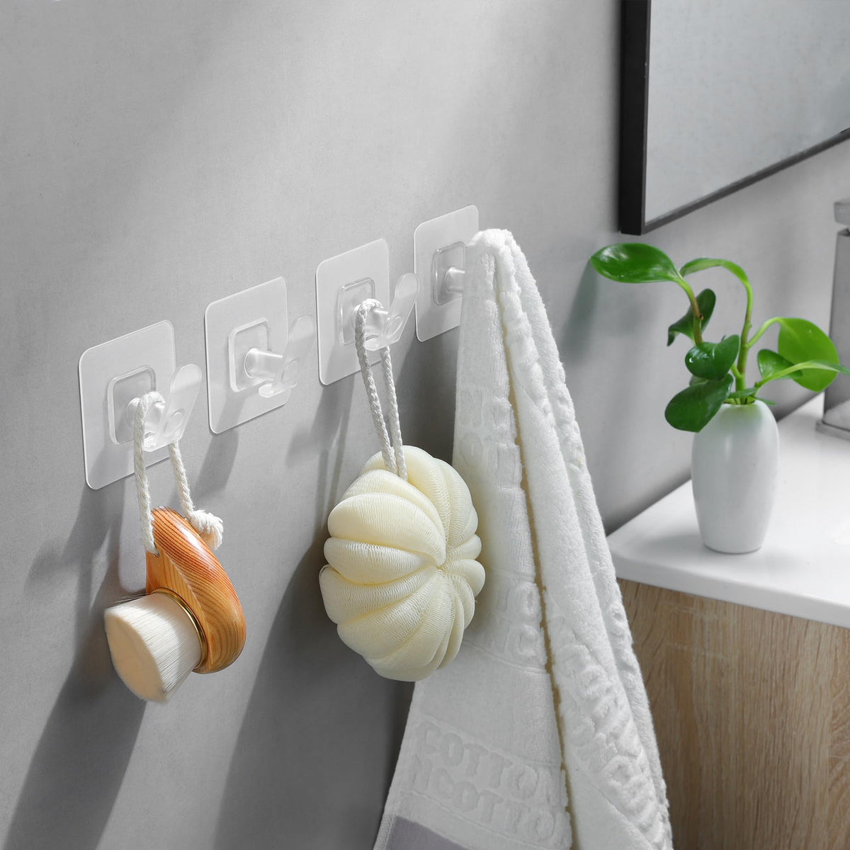 DELITON 26lb Heavy Duty Adhesive Towel Hooks, No-Damage 4 Pack Matte Black