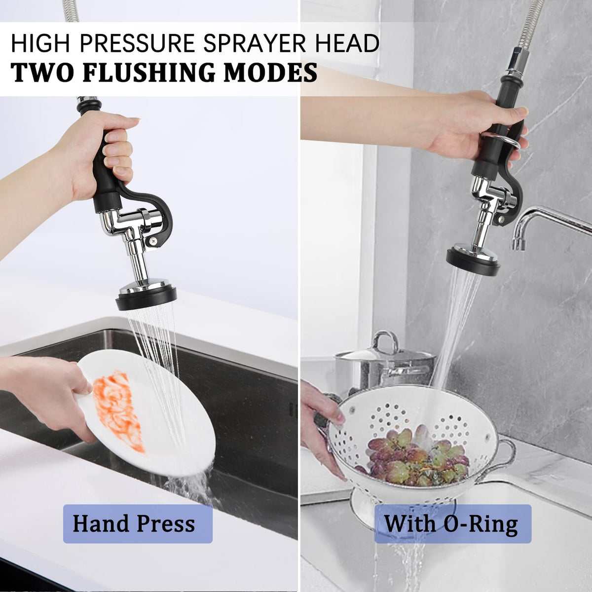 COOLWEST Pre Rinse Spray Valve with 44” Commercial Sink Sprayer Hose and Overhead Spring, Black Pre Rinse Sprayer with Stainless Steel Hose & Spring Replacement Kit for Commercial Kitchen Faucets
