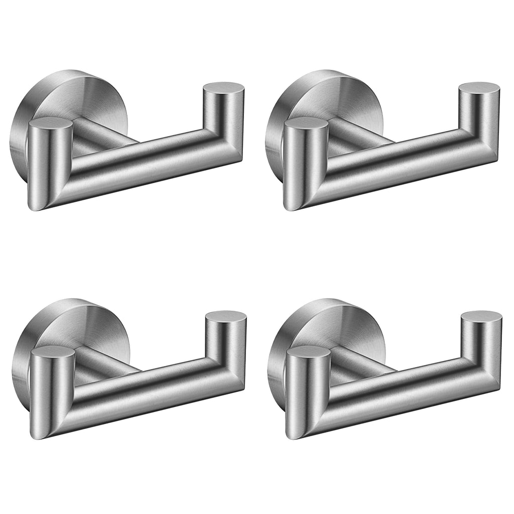 Towel Hooks for Bathrooms,Towel Hook for Kitchen Bathroom,SUS304 Stainless Steel Coat Hook,Heavy Duty Double Holder Robe Hooks for Hanging Towels,Coats,Sponges,Clothes,Wall Mount,Brushed Nickel,2 Pack