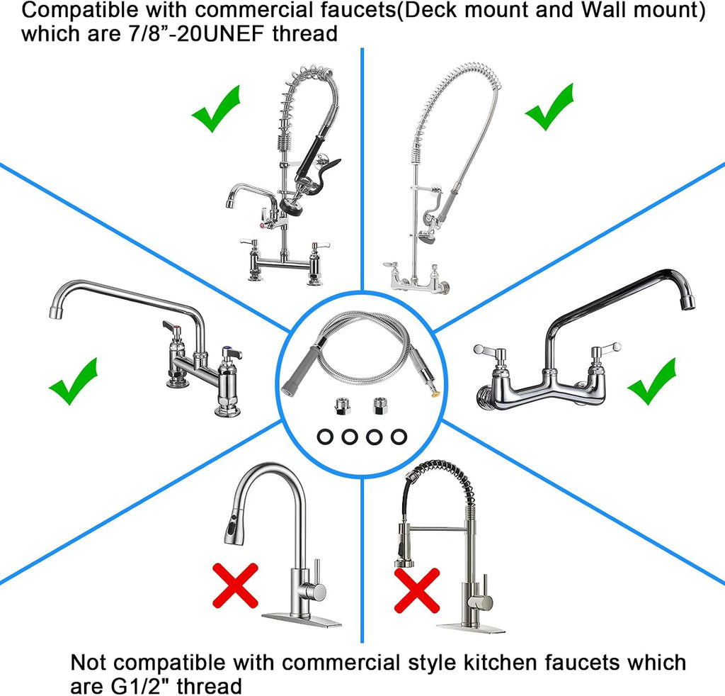 Replacement B-0044-H Commercial Sink Sprayer Hose for T&S Brass, 44 inch Stainless Steel Flexible Pre-Rinse Hose with Heat Resistant Gray Handle Commercial Kitchen Sink Faucet Dish Spray Part