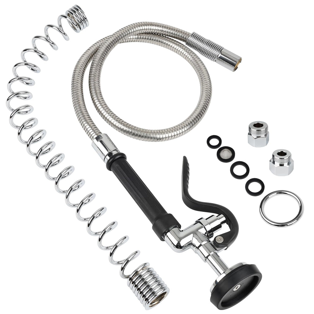 45” Stainless-Steel Pre Rinse Hose with Sprayer Valve & Spring, 1.42 GPM Commercial Sink Sprayer Hose with Nozzle Head Replacement Kit for Commercial Restaurant Kitchen Faucet - Grey