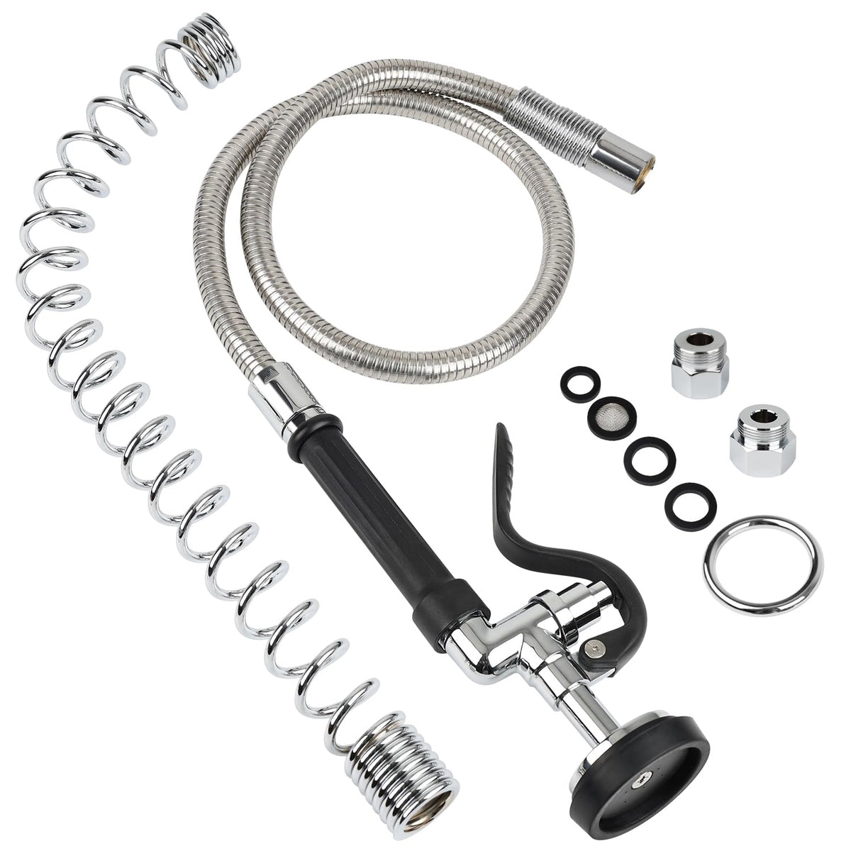 45” Stainless-Steel Pre Rinse Hose with Sprayer Valve & Spring, 1.42 GPM Commercial Sink Sprayer Hose with Nozzle Head Replacement Kit for Commercial Restaurant Kitchen Faucet - Grey