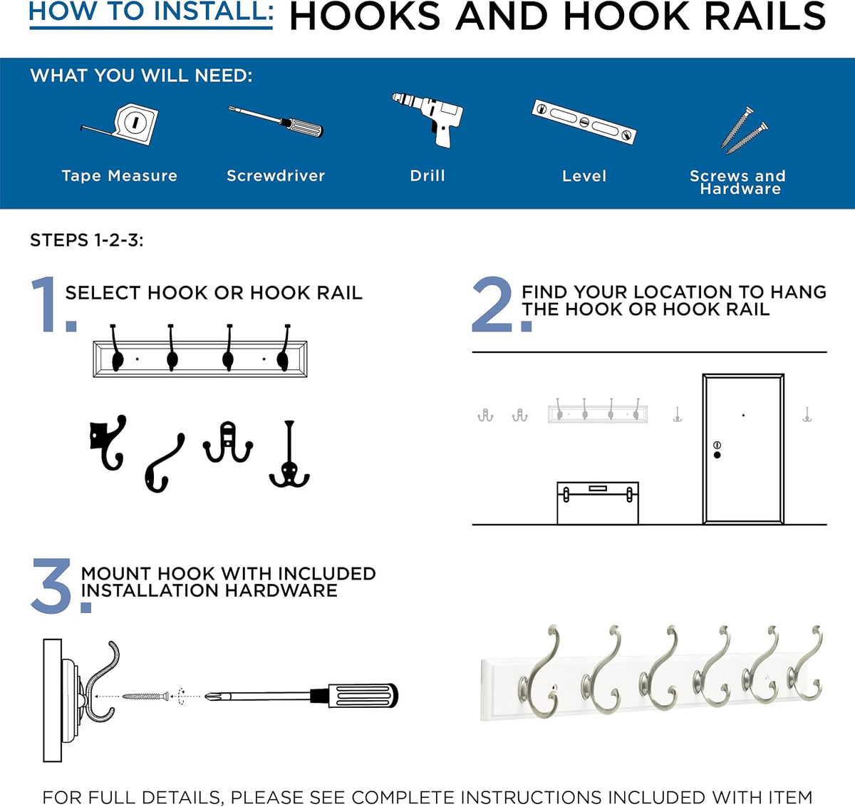 Franklin Brass (5-Pack) Double Wall Hooks 2-Prong Coat/Hat Matte Nickel Hooks for Hanging Wall Mount Hanger Clothes, Purse, Bag, Towel Organization Decorative Wall Hooks FBDPRH5-MN-C