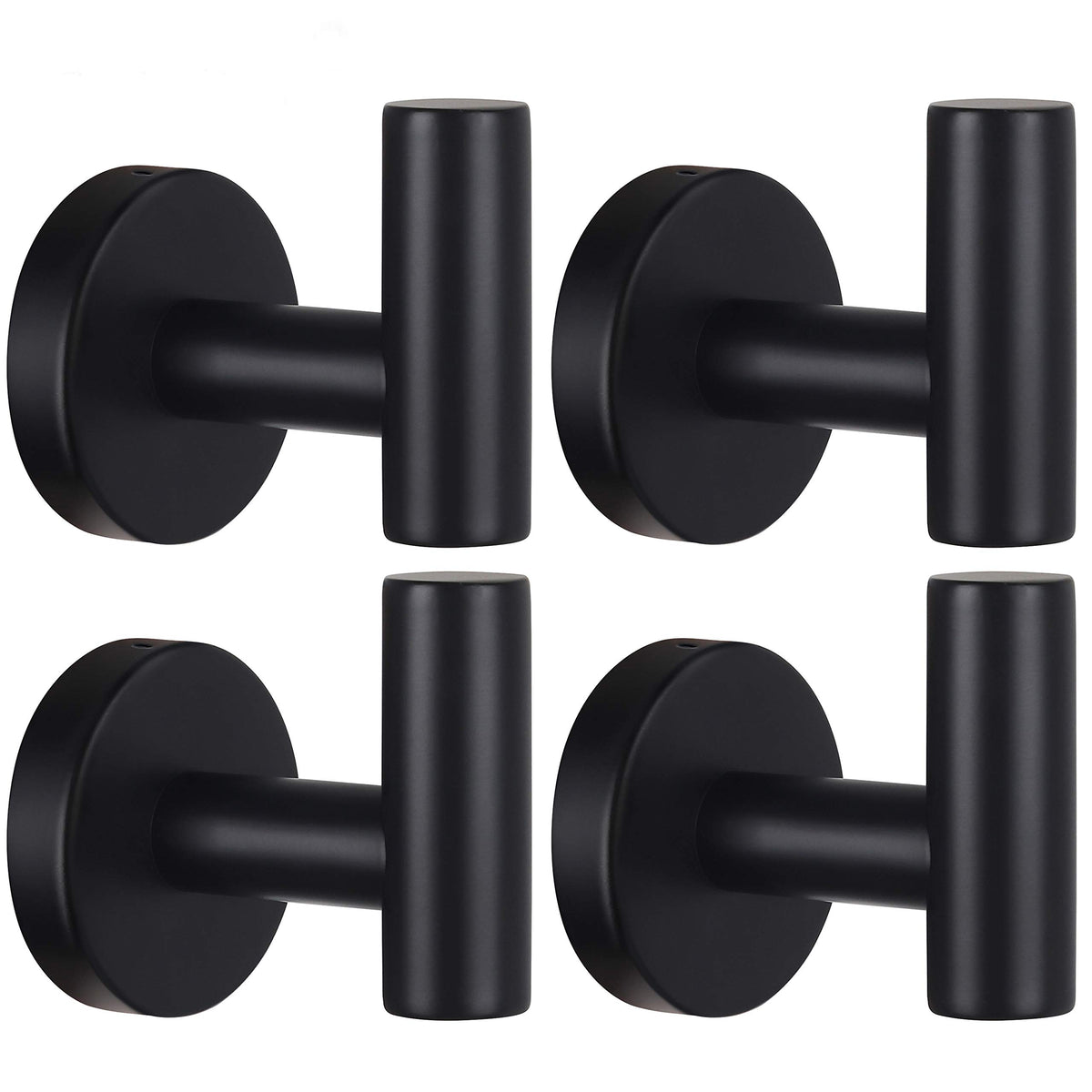 Towel Hooks Bathroom Coat Robe Wall Hook Heavy Duty Door Hanger Towel Robe Clothes Cabinet Closet Sponges Rack for Bathroom Bedroom Kitchen Hotel Pool 4 Packs Black(Drilling Installation)