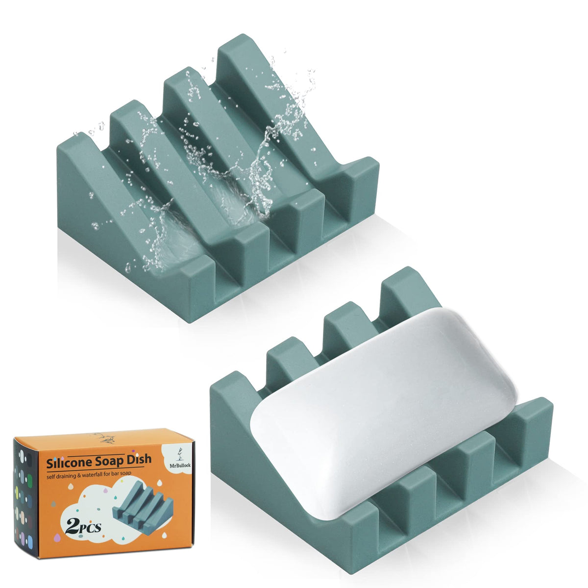 Silicone Soap Dish Self Draining with Suction Cups (White, 1 Pack)