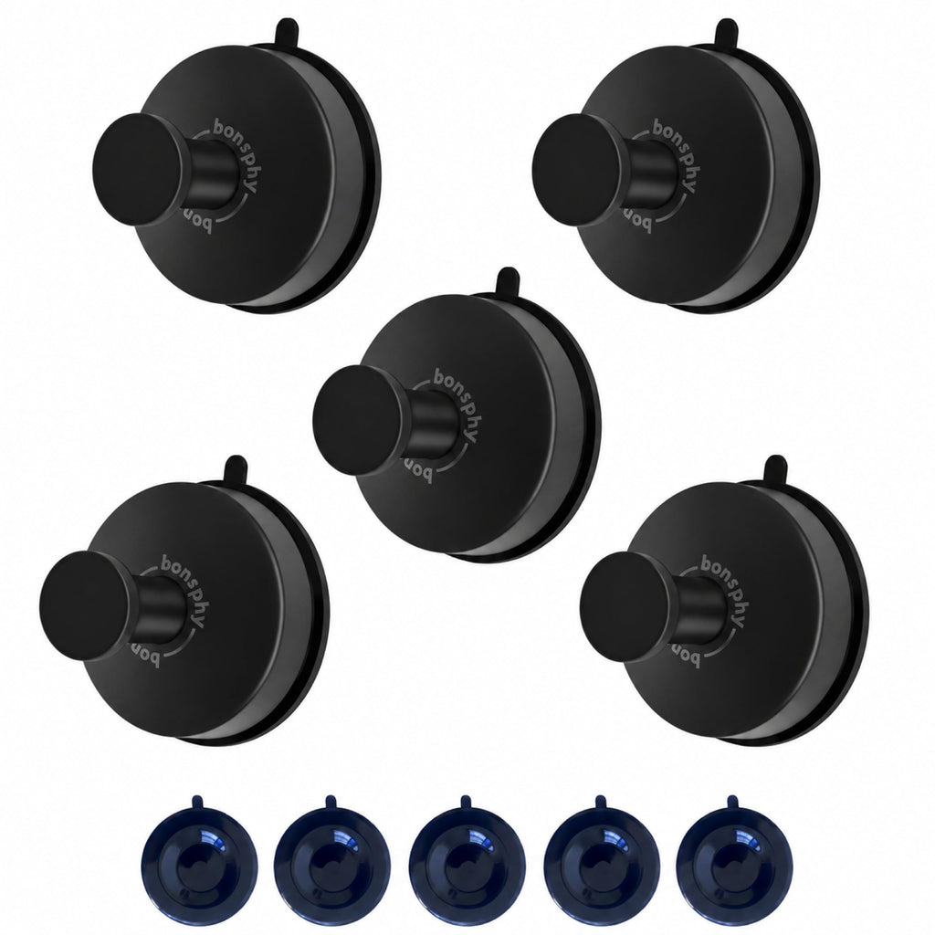 Suction Cup Shower Hooks for Bathroom, Matte Black, 2 Pack