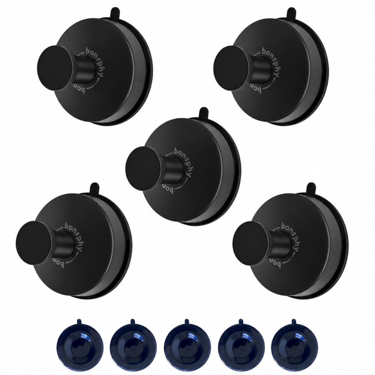 Suction Cup Shower Hooks for Bathroom, Matte Black, 2 Pack