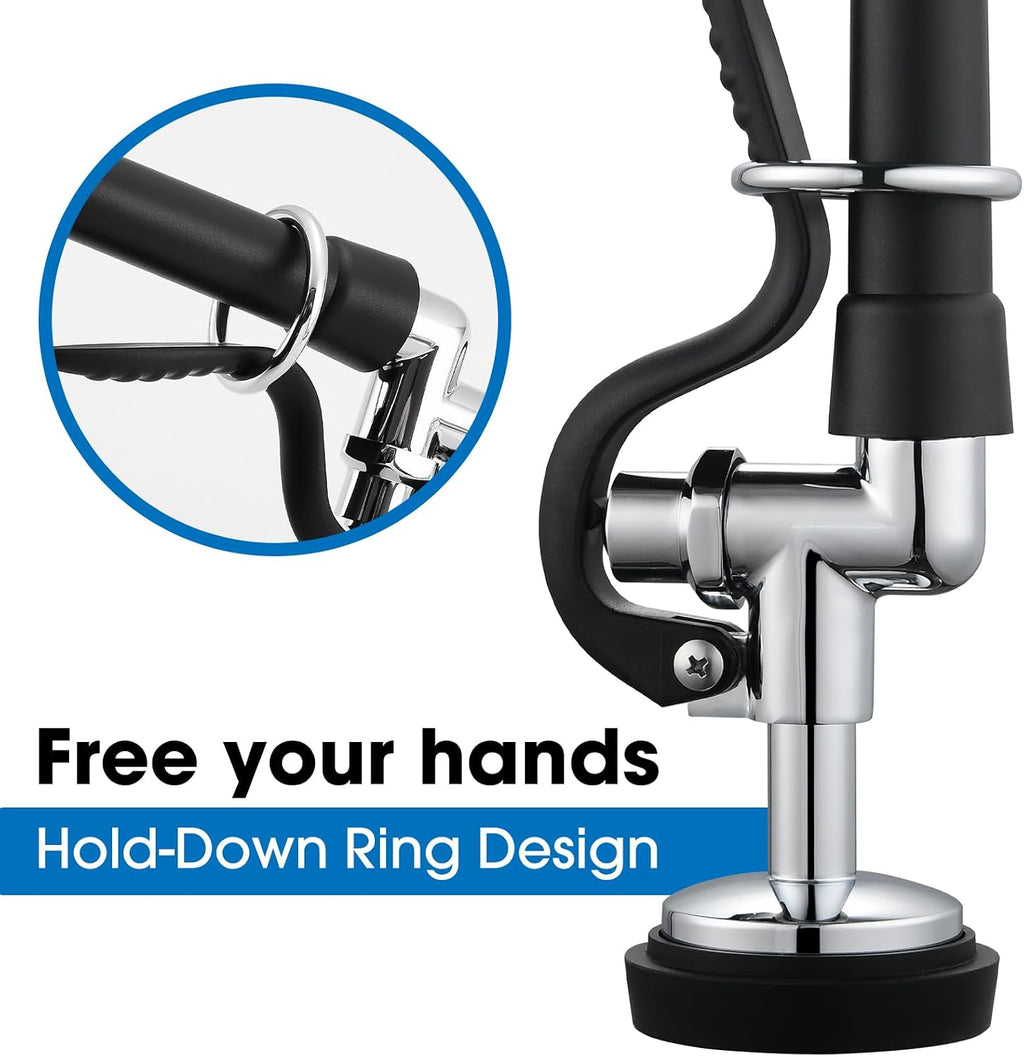HWM Commercial Sink Sprayer with 45” Flexible Stainless Steel Pre Rinse Hose & Overhead Spring Replacement Kit for Commercial Kitchen Sink Faucets
