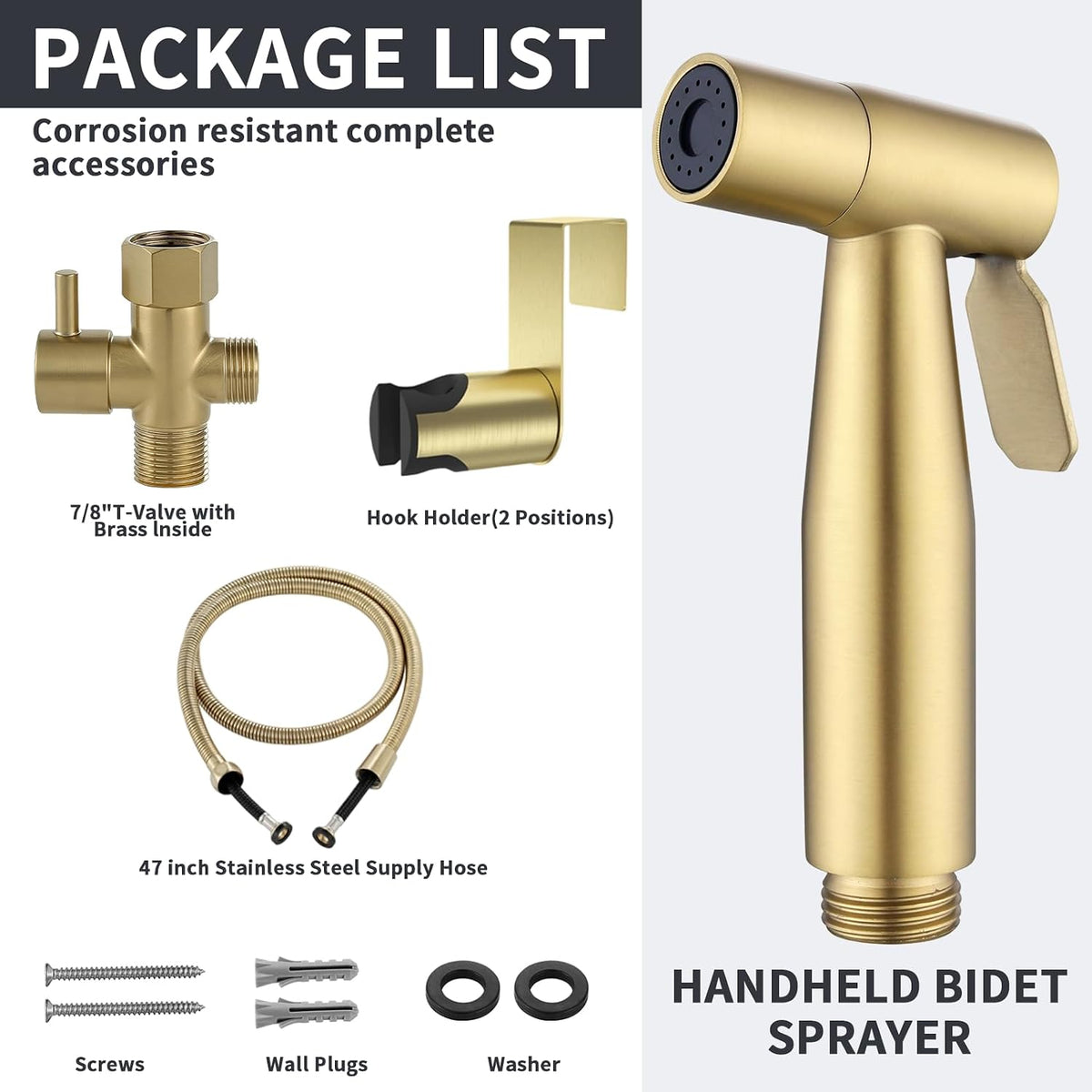 Brushed Gold Handheld Bidet Sprayer Set for Toilet
