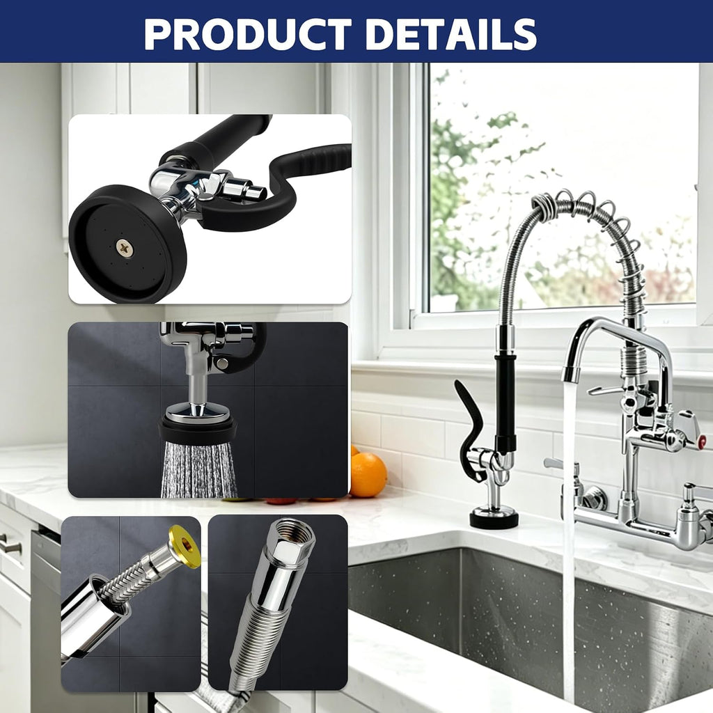 Pre Rinse Spray Valve with 45" Stainless Steel Hose for Kitchen Sinks