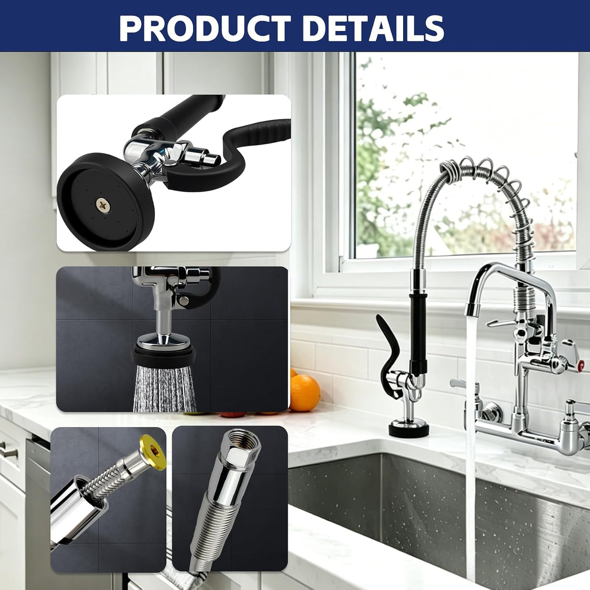 Pre Rinse Spray Valve with 45" Stainless Steel Hose for Kitchen Sinks