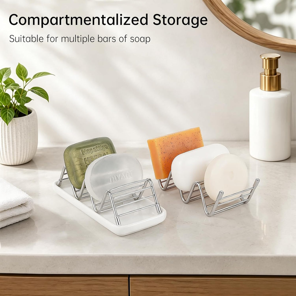 Stainless Steel Soap Dish Self Draining Bar Soap Holder, Silver