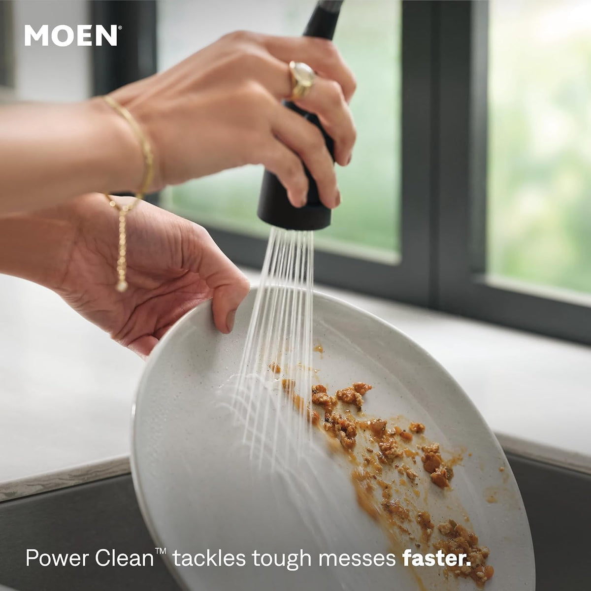 Moen Essie Matte Black One-Handle High Arc Pre-Rinse Spring Pulldown Kitchen Faucet with Power Clean, 87814BL