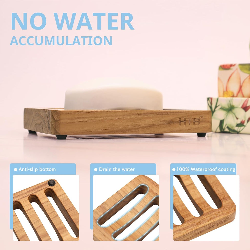HTB Slotted Bar Soap Holder Teak Wood,Sponge Holder for Kitchen Sink