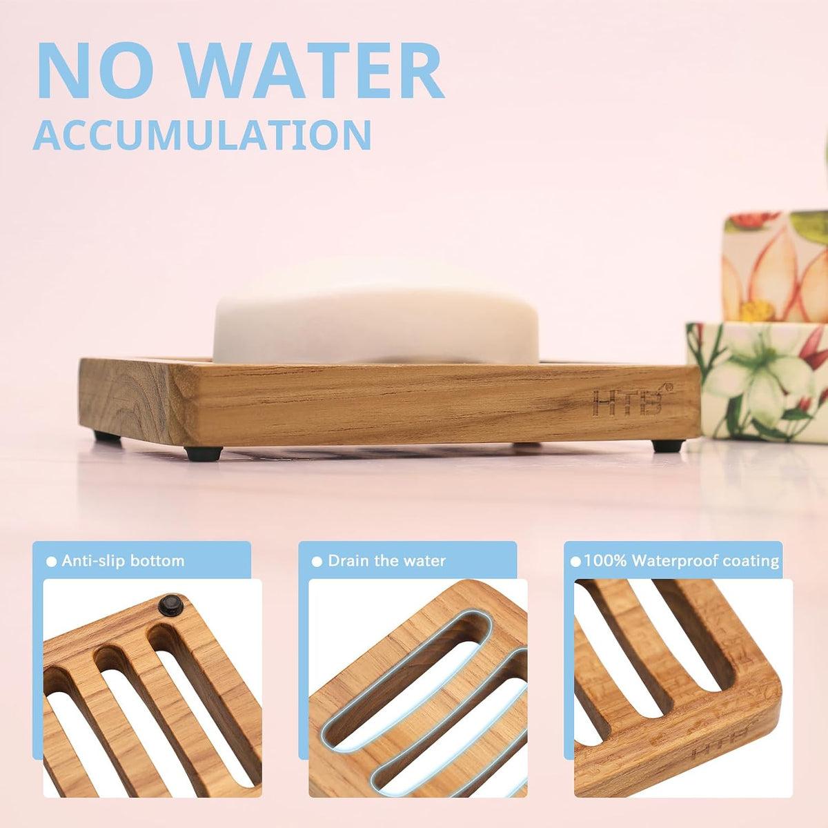 HTB Slotted Bar Soap Holder Teak Wood,Sponge Holder for Kitchen Sink