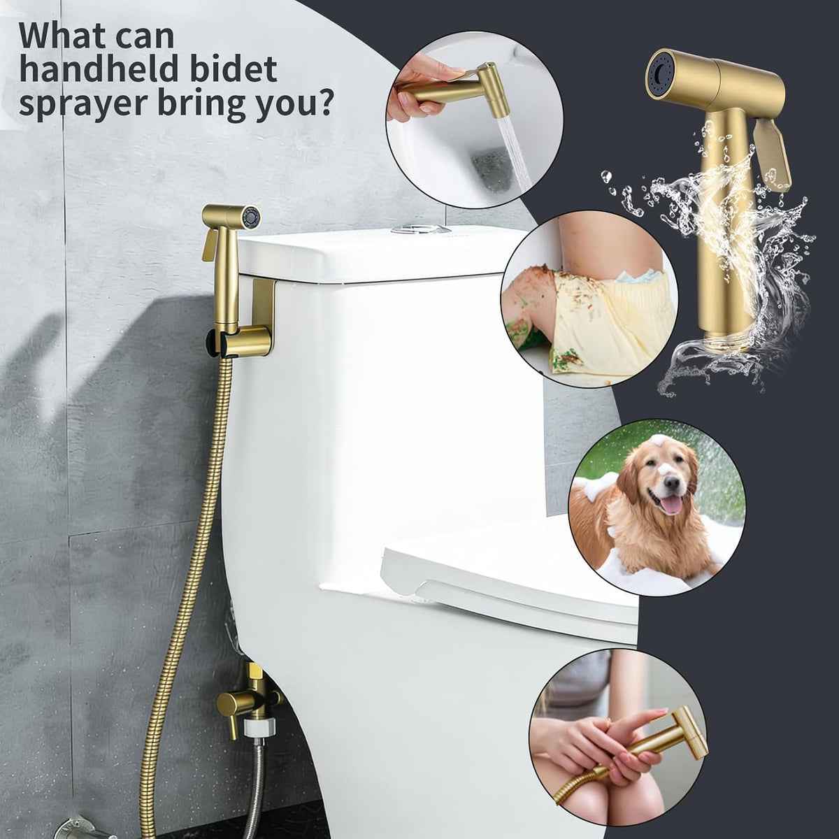 Brushed Gold Handheld Bidet Sprayer Set for Toilet