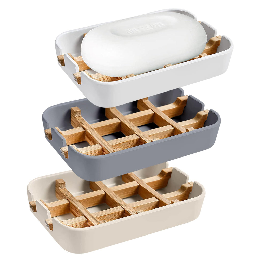 Aoheuo Modern Bamboo Fiber soap Holder and soap Dish Combination (Removable), White, 5.12 Long by 3 Wide, 0.98 inches high, Used in Kitchens, bathrooms, and bar Sinks