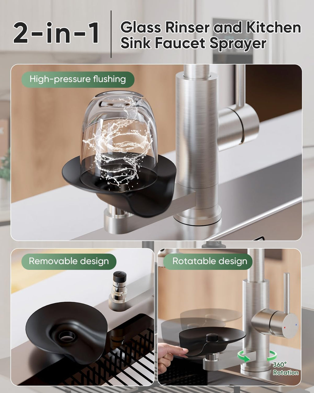 Kitchen Faucet with Cup Washer Pull Down Sprayer Stainless Steel Kitchen Sink Faucet with Deck Plate Glass Rinser Single Hole Brushed Nickel