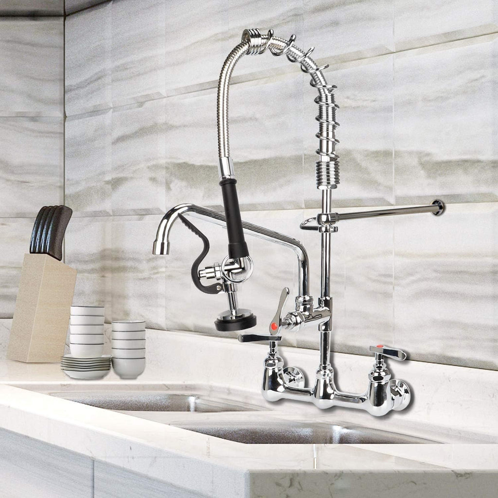 Pre-Rinse Hose with Spray Valve 44 Inch Flexible Stainless Hose with Sprayer Nozzle Head Replacement Kit for Commercial Kitchen Sink Faucet(Free Brass Adapter to Connect Add-on Swivel Spout)
