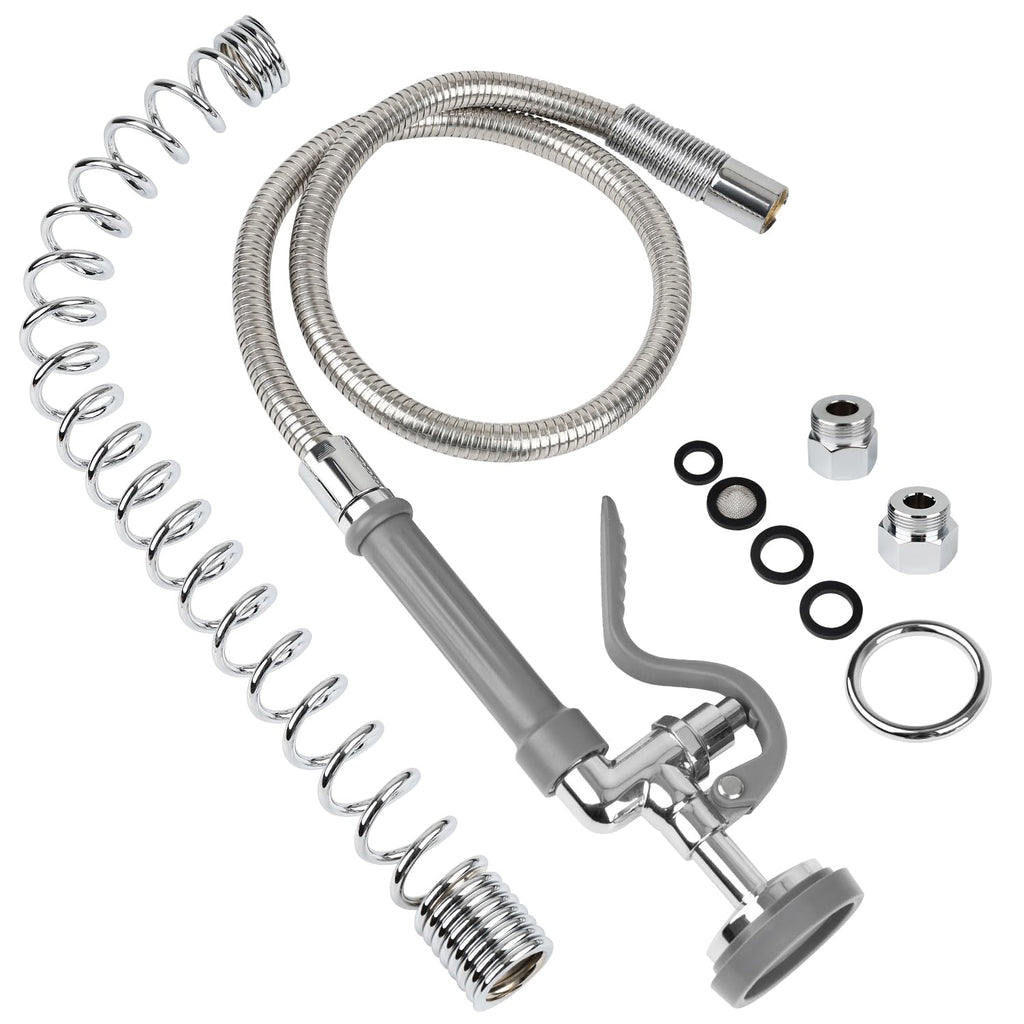 45” Stainless-Steel Pre Rinse Hose with Sprayer Valve & Spring, 1.42 GPM Commercial Sink Sprayer Hose with Nozzle Head Replacement Kit for Commercial Restaurant Kitchen Faucet - Grey