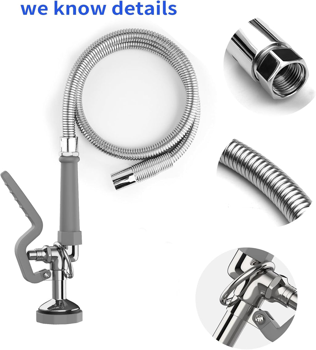 Pre Rinse Spray Valve with 45” Stainless-Steel Hose,1.42 GPM Pre Rinse Sprayer Commercial Sink Sprayer with Ergonomic Handle Commercial Faucet Parts,Fit for Dish Washing Spray （Gray）