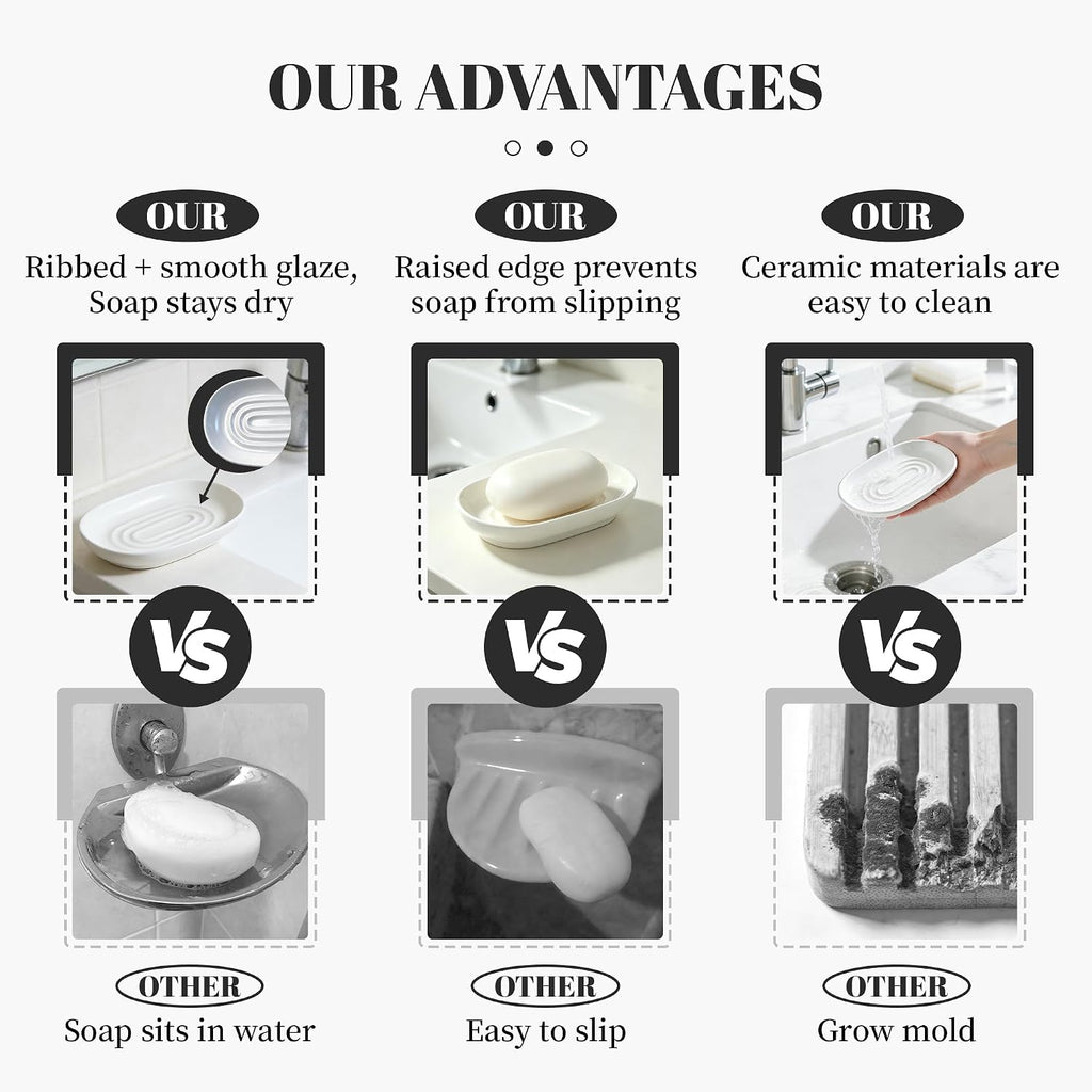 White Ceramic Soap Dish/Tray for Bathroom Shower Kitchen