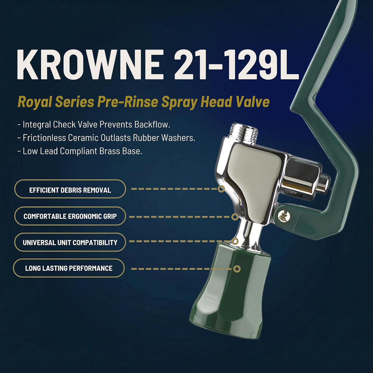 Krowne 21-129L Royal Series Pre-Rinse Spray Head Valve, Fits All Krowne Pre-Rinse Units, Ergonomic Design, Green