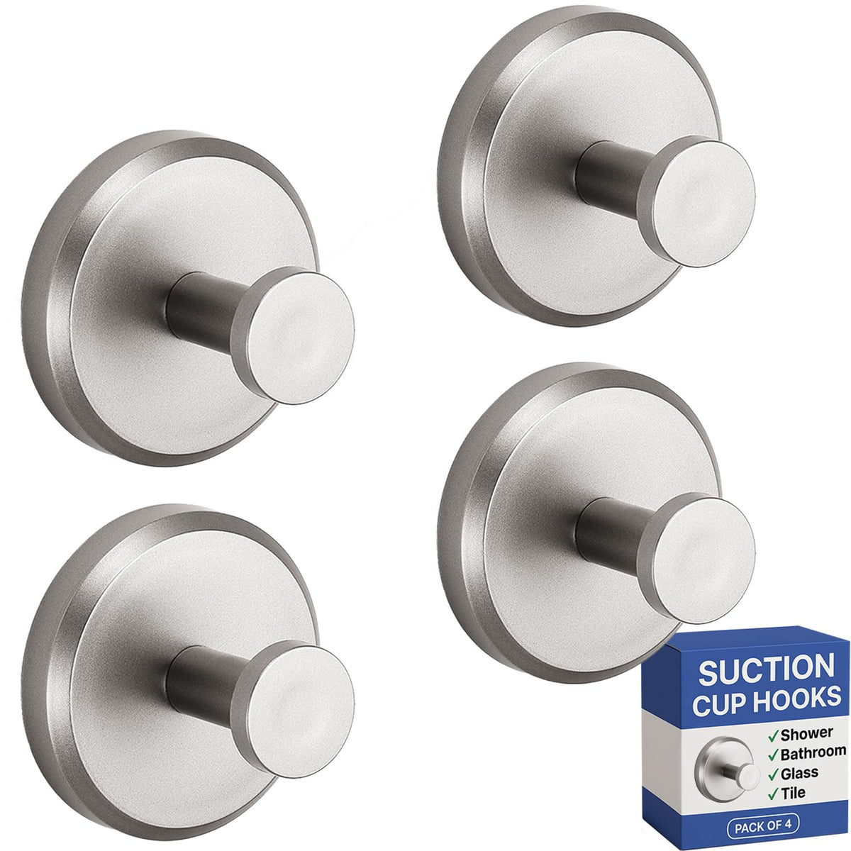 HOME SO Suction Cup Hooks for Shower & Bathroom Towel Holder 2-Pack Chrome