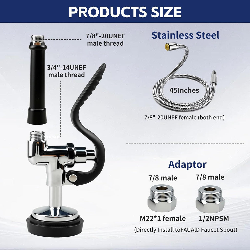 Pre Rinse Spray Valve with 45" Stainless Steel Hose for Kitchen Sinks