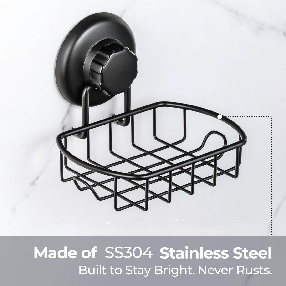 HASKO accessories Suction Soap Dish with Hooks - Super Powerful Vacuum Suction Cup Shower Soap Holder - Rustproof Stainless Steel SS304 Soap Basket - Sponge Holder for Bathroom & Kitchen (Black)