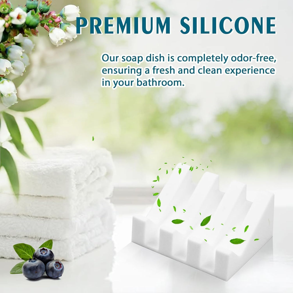 Silicone Soap Dish Self Draining with Suction Cups (White, 1 Pack)