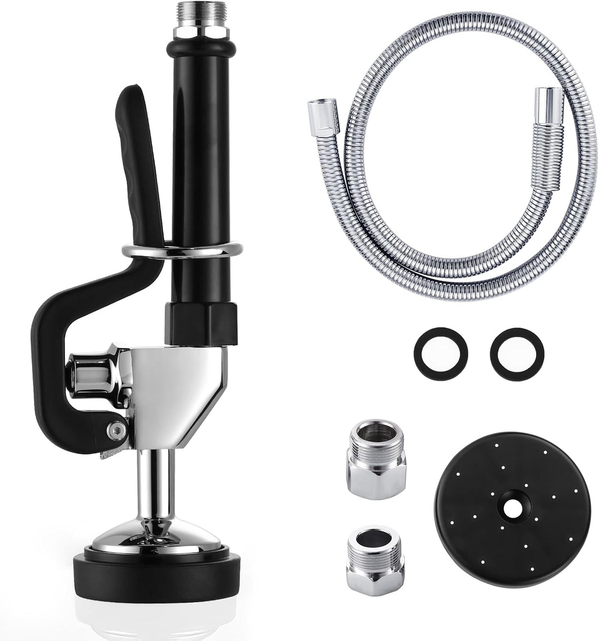 Commercial Sink Sprayer Valve with Hose: iVIGA 45" Flexible Stainless Steel Commercial Kitchen Spray Hose - 1.3 & 3.85 GPM High Pressure Pre Rinse Spray Nozzle - Black 7/8"-20UNEF Handle Assembly