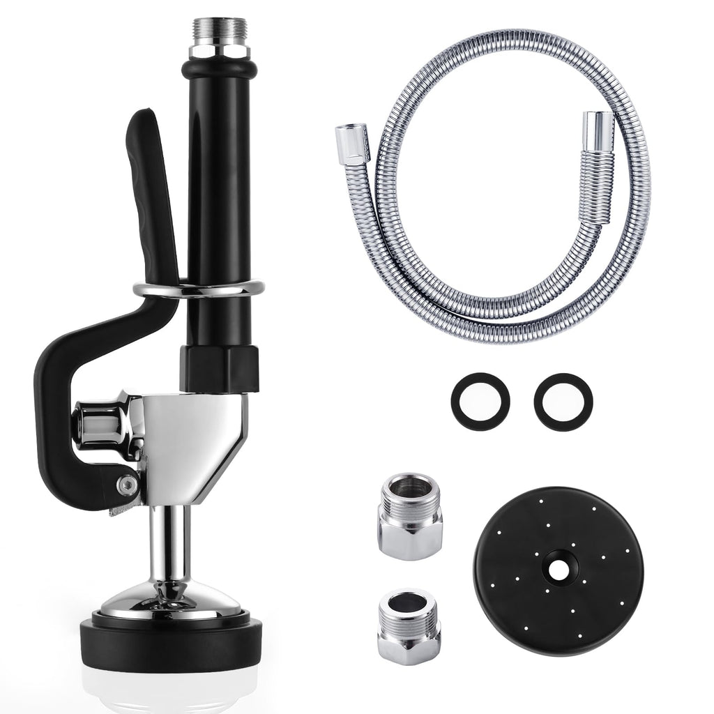 Commercial Sink Sprayer Valve with Hose: iVIGA 45" Flexible Stainless Steel Commercial Kitchen Spray Hose - 1.3 & 3.85 GPM High Pressure Pre Rinse Spray Nozzle - Black 7/8"-20UNEF Handle Assembly