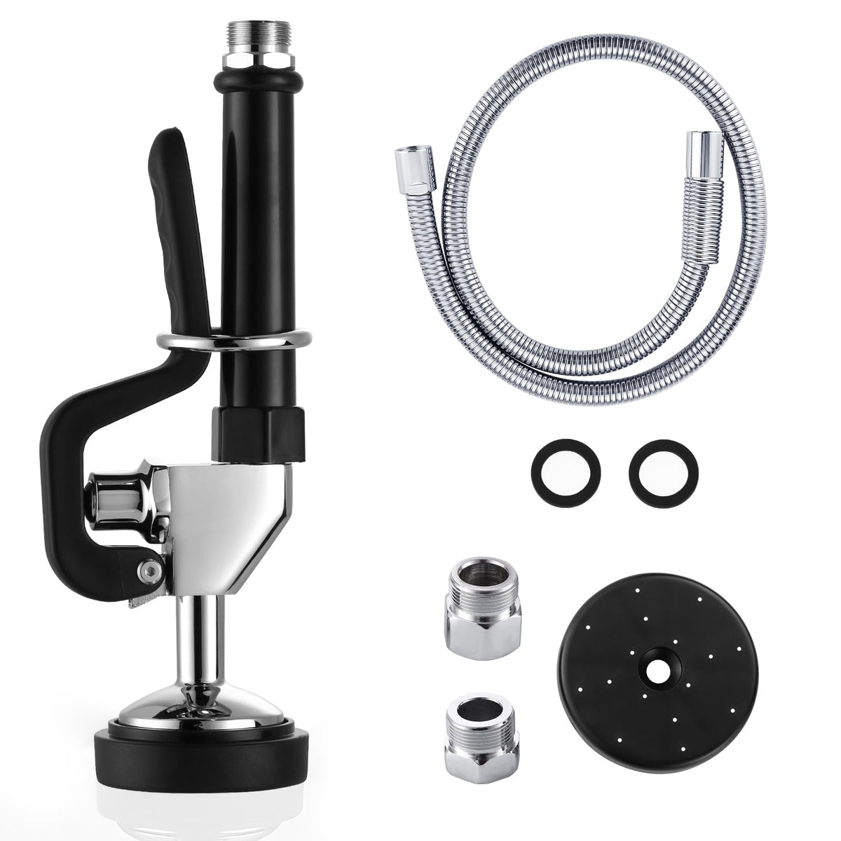 Commercial Sink Sprayer Valve with Hose: iVIGA 45" Flexible Stainless Steel Commercial Kitchen Spray Hose - 1.3 & 3.85 GPM High Pressure Pre Rinse Spray Nozzle - Black 7/8"-20UNEF Handle Assembly