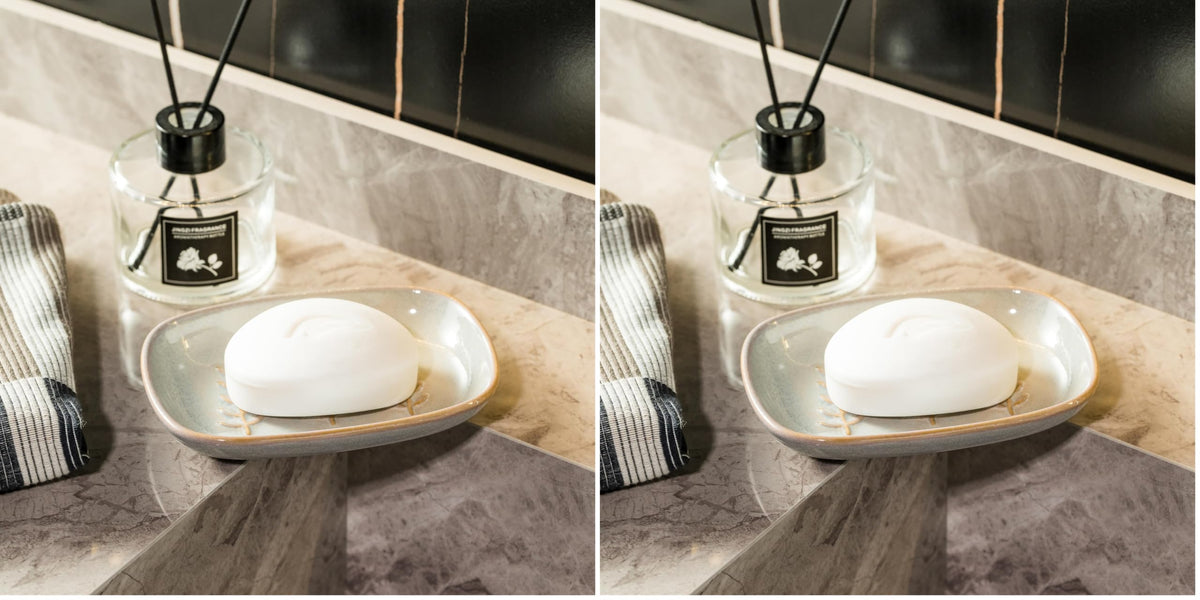 Miamolo Soap Dish, Ceramic Soap Holder Shower Soap Dish for Bar Soap Sponge, Soap Saver Tray for Bathroom Kitchen Sink, White