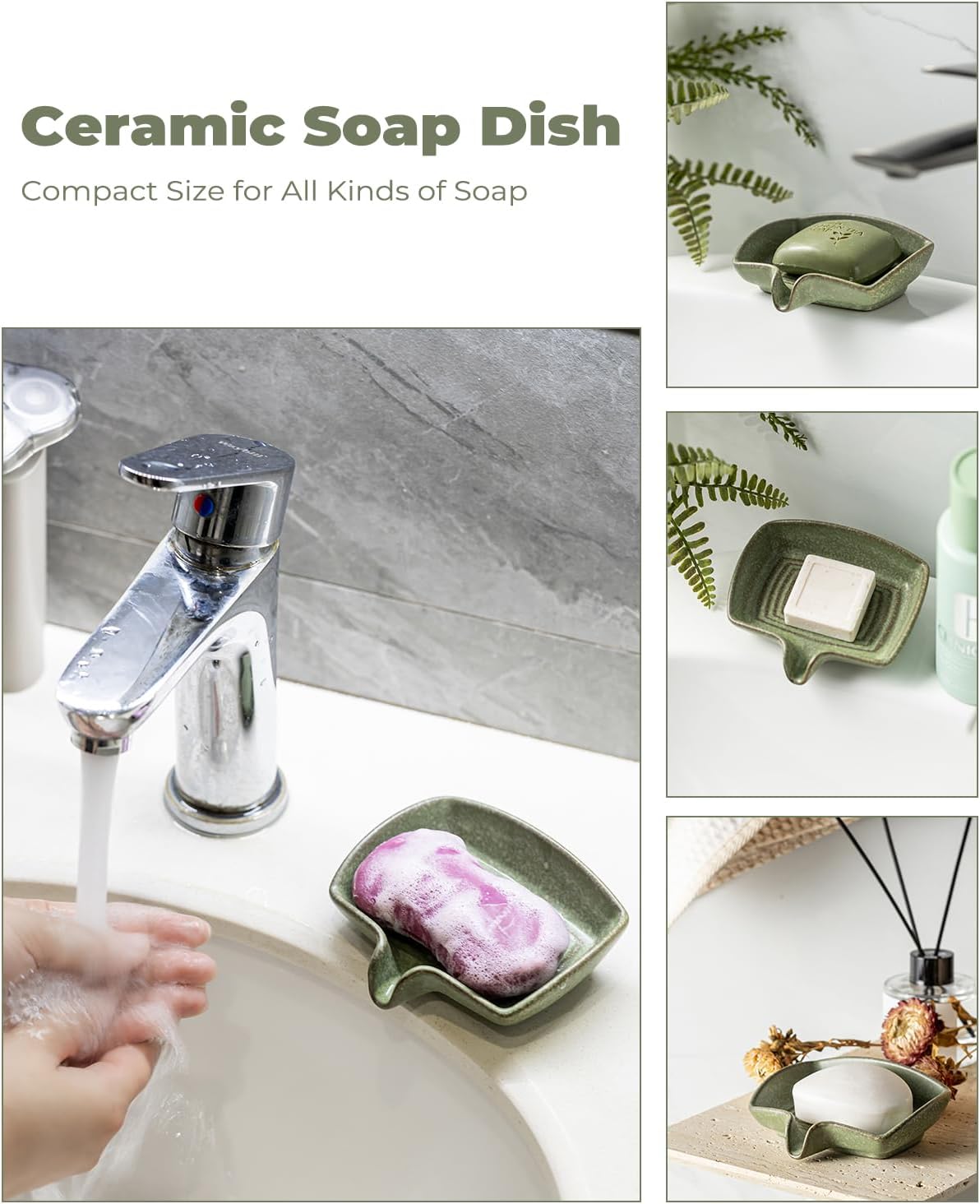 Zoeeker Self Draining Soap Dish, Ceramic Bar Soap Holder with Drainage