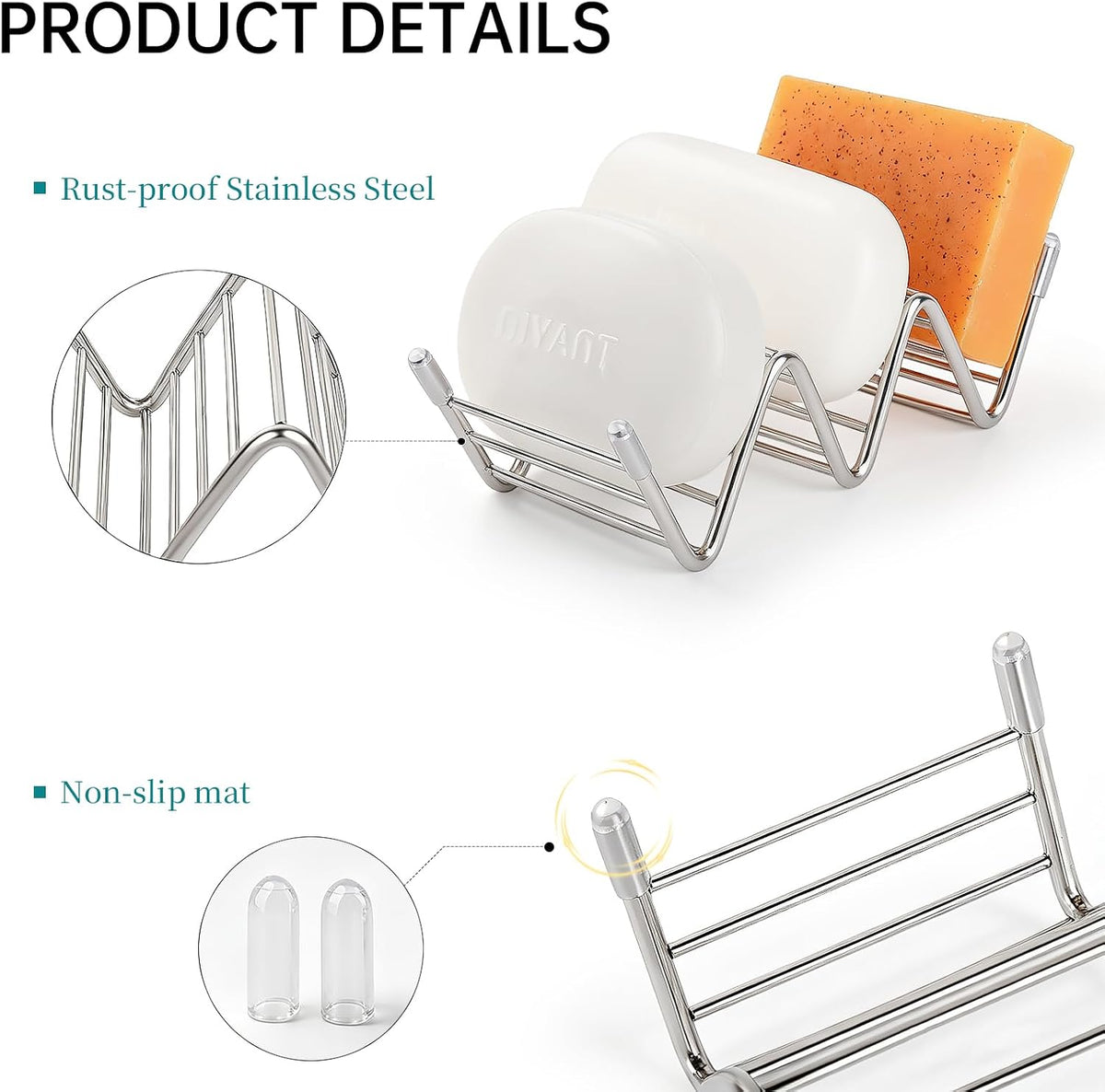 Stainless Steel Soap Dish Self Draining Bar Soap Holder, Silver