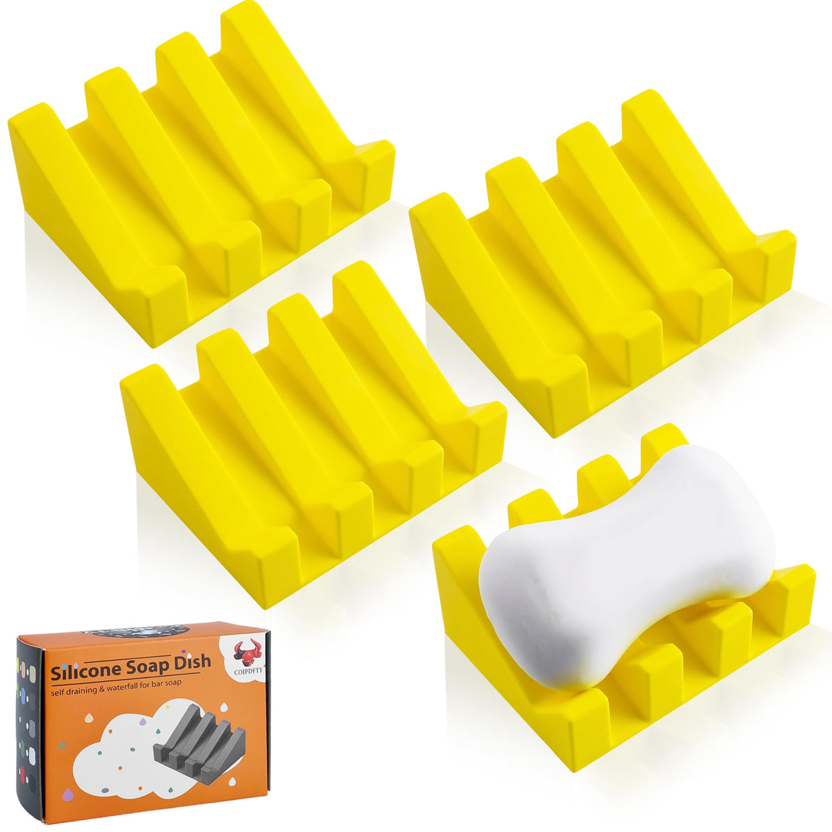 Self Draining Soap Dish Holder,Silicone Soap Dish,for Bathroom,Kitchen, Sponges，Can Extend Soap Life，Keep Soap Bars Dry and Easy Cleaning (White,1-Pack)