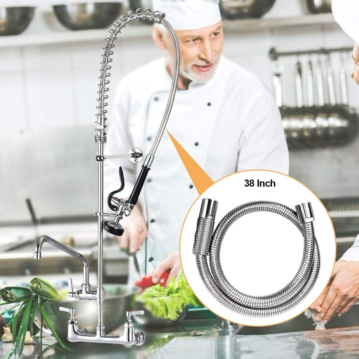 Pre-rinse Hose 38 Inch Flexible Stainless Replacement Hose for All Brand Commercial Kitchen Sink Faucet with 7/8”-20NPT Female Thread (96CM/38”)
